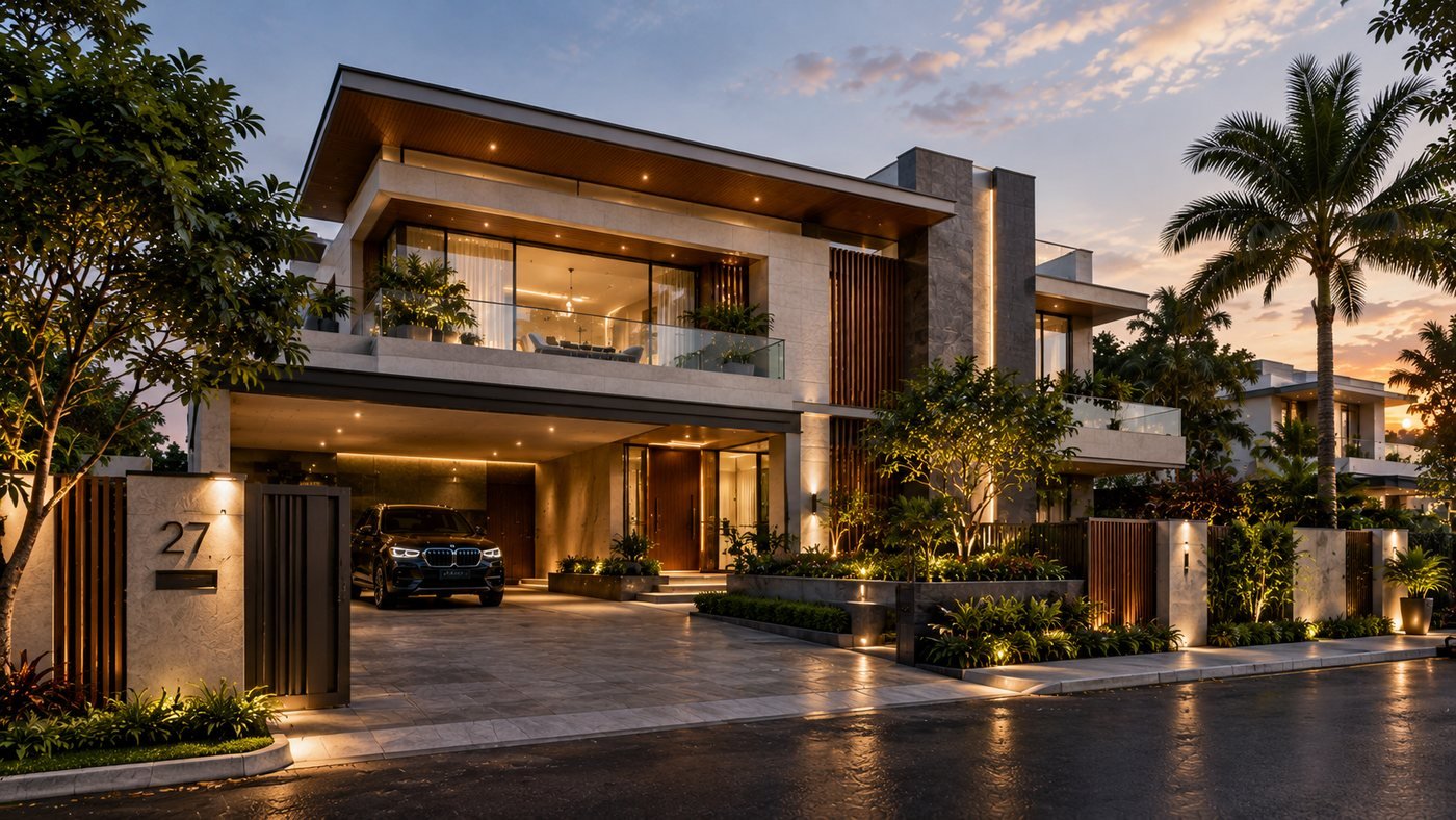 Contemporary residence with covered parking